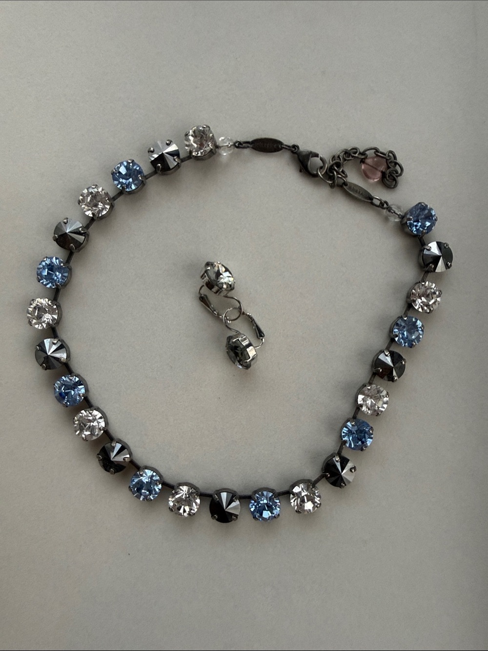Sabika Blue and Clear Crystal Tennis Necklace and Black Earrings